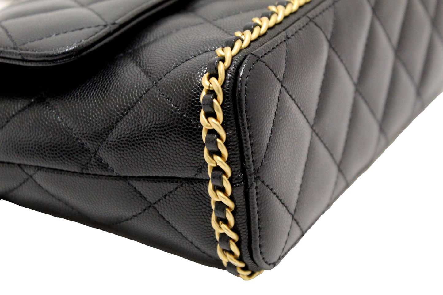 Chanel Black Quilted Caviar Leather Camellia Chain Around Flap Shoulder Bag