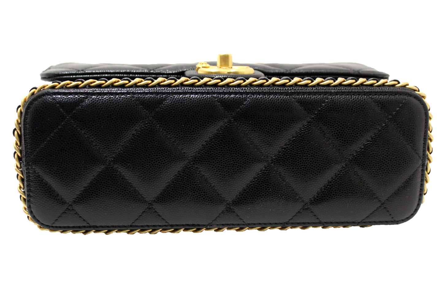 Chanel Black Quilted Caviar Leather Camellia Chain Around Flap Shoulder Bag