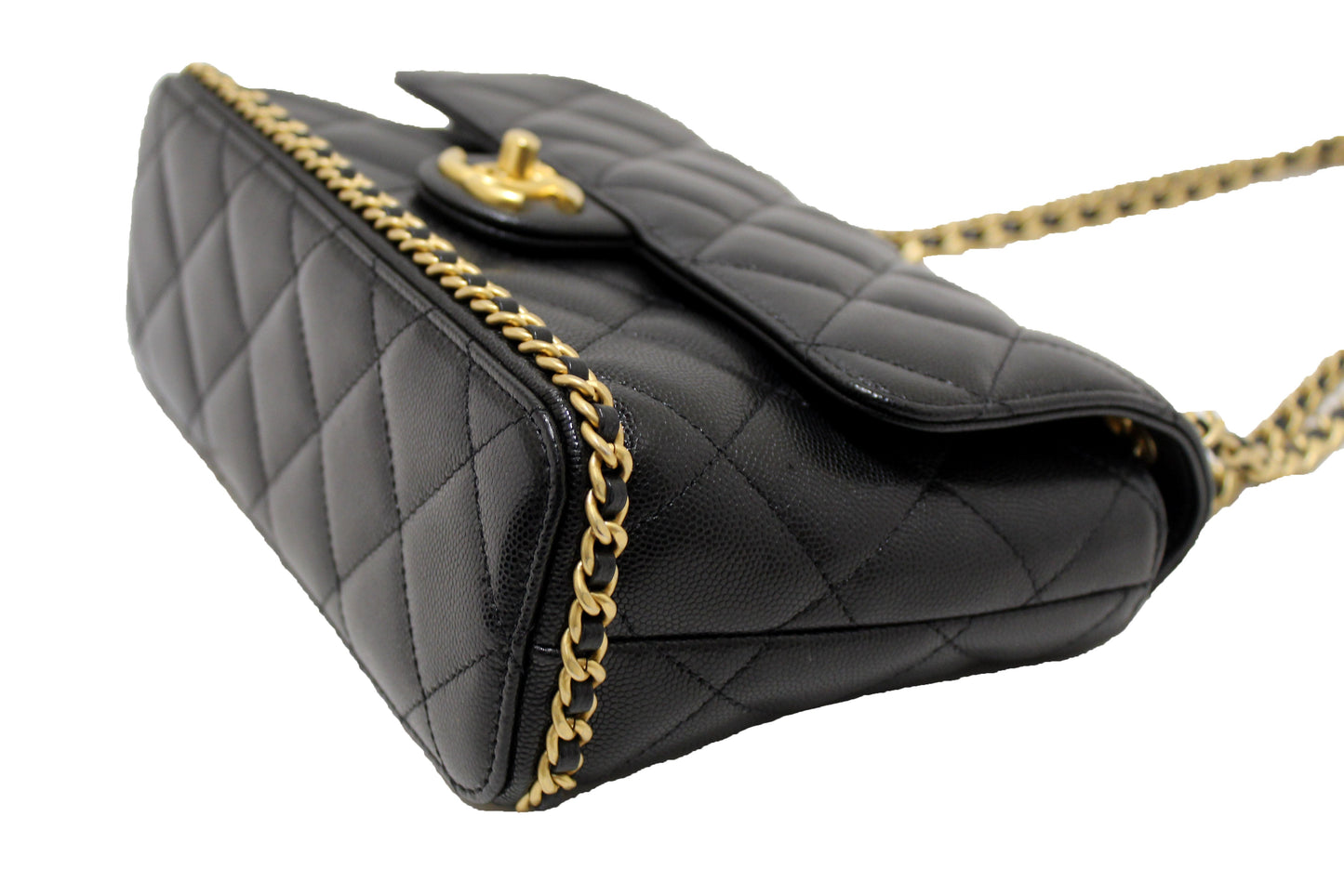 Chanel Black Quilted Caviar Leather Camellia Chain Around Flap Shoulder Bag