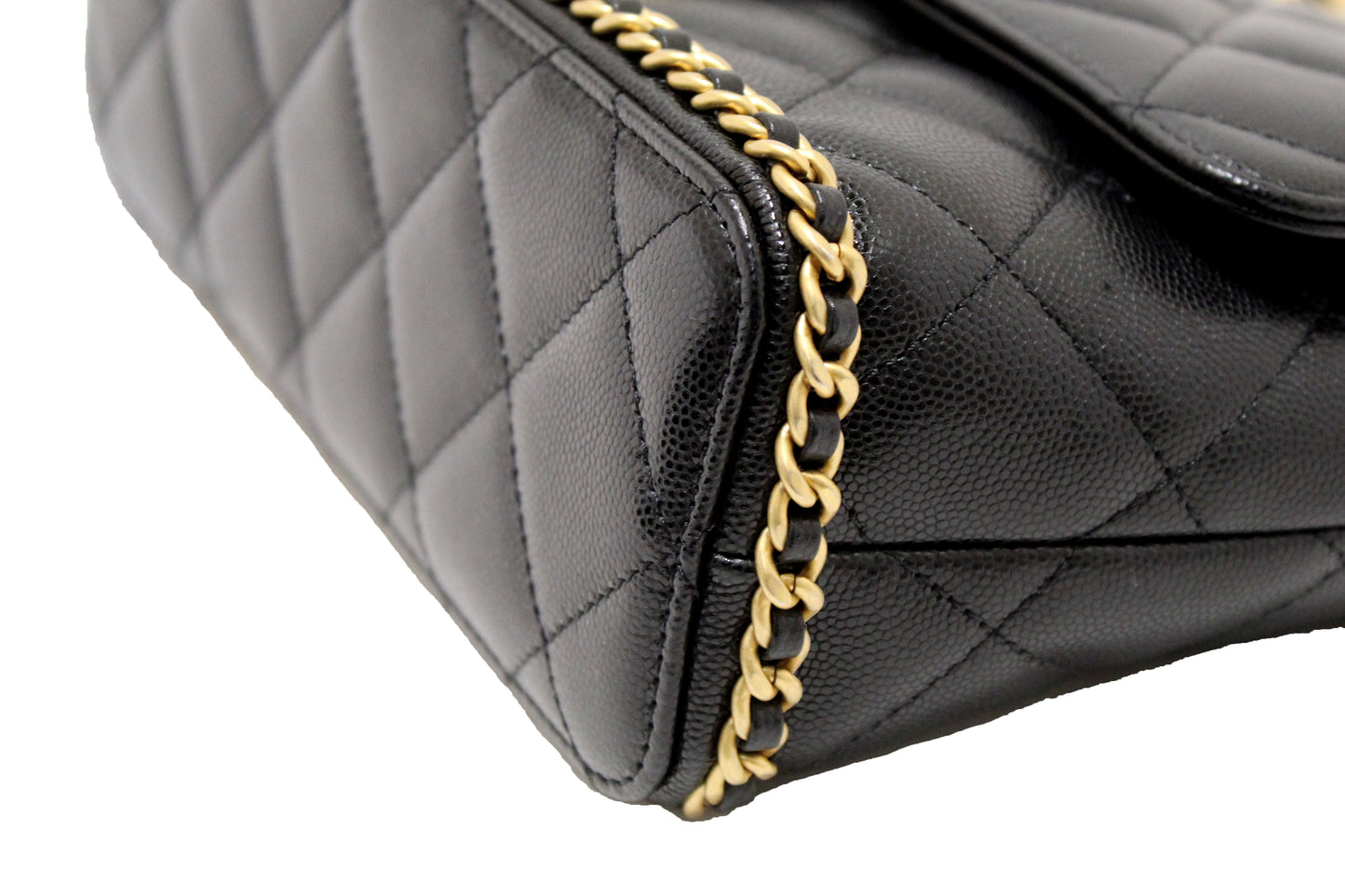 Chanel Black Quilted Caviar Leather Camellia Chain Around Flap Shoulder Bag