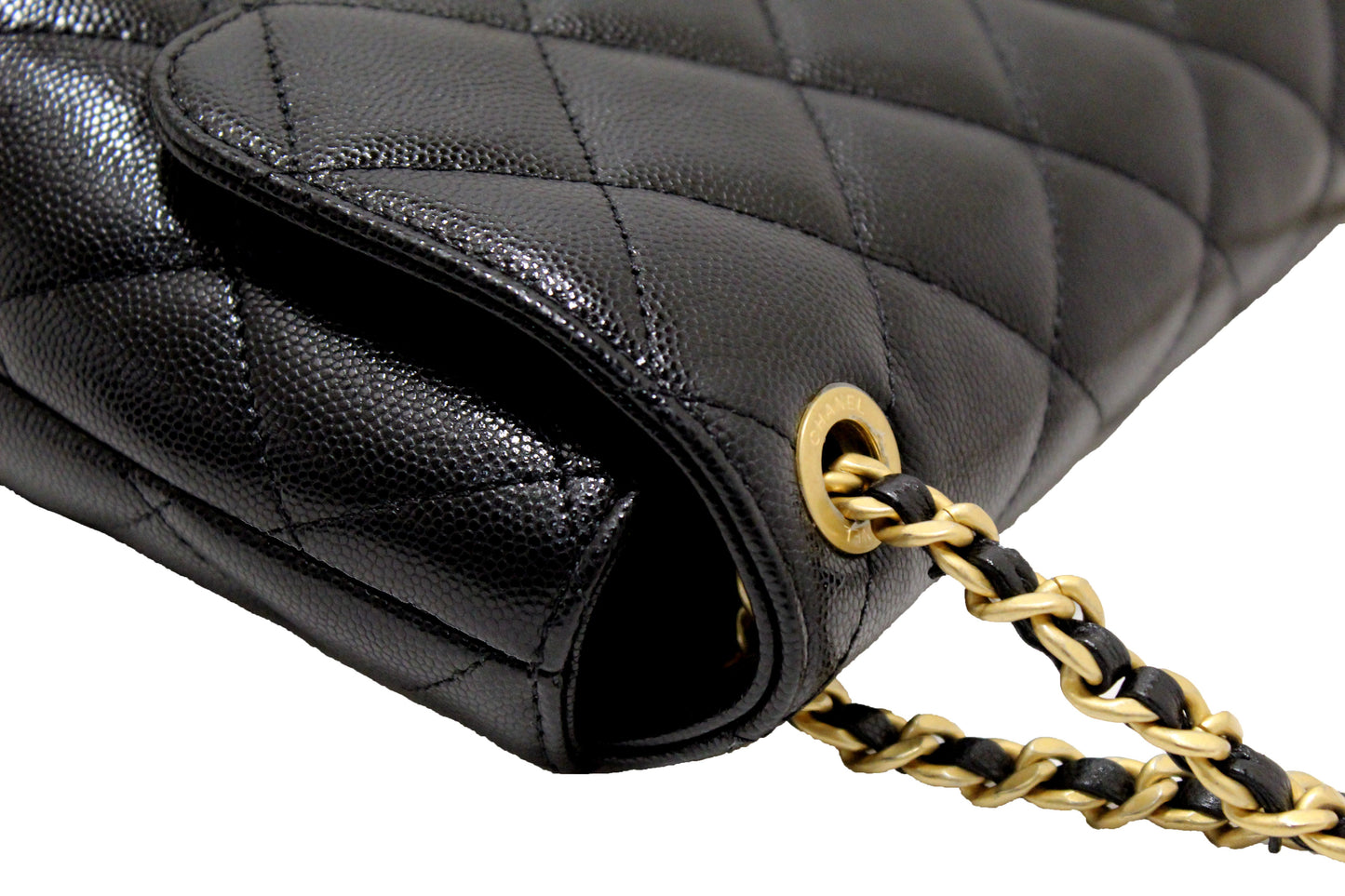 Chanel Black Quilted Caviar Leather Camellia Chain Around Flap Shoulder Bag