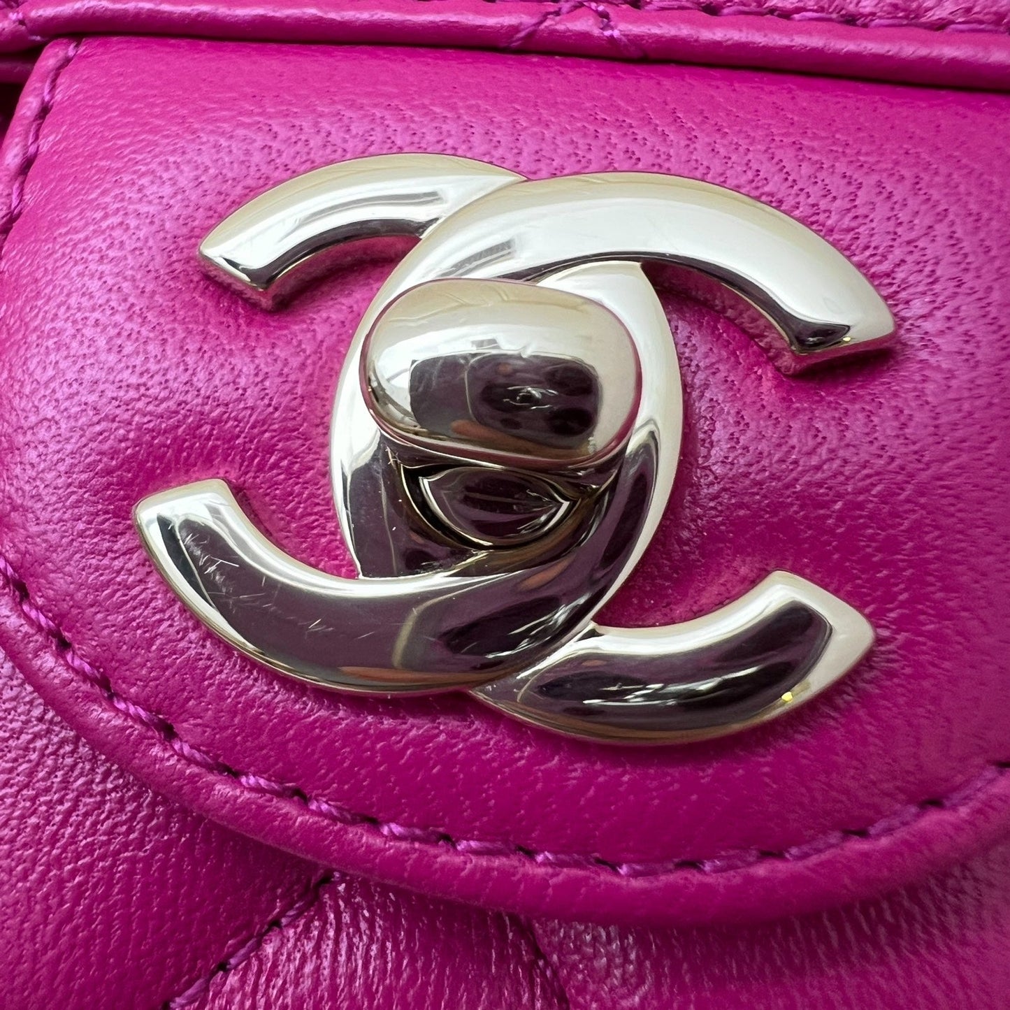 Chanel 23A Mini Rectangle Flap with Crystals Top Handle in Hot Pink Lambskin and LGHW (Model: AS4141)