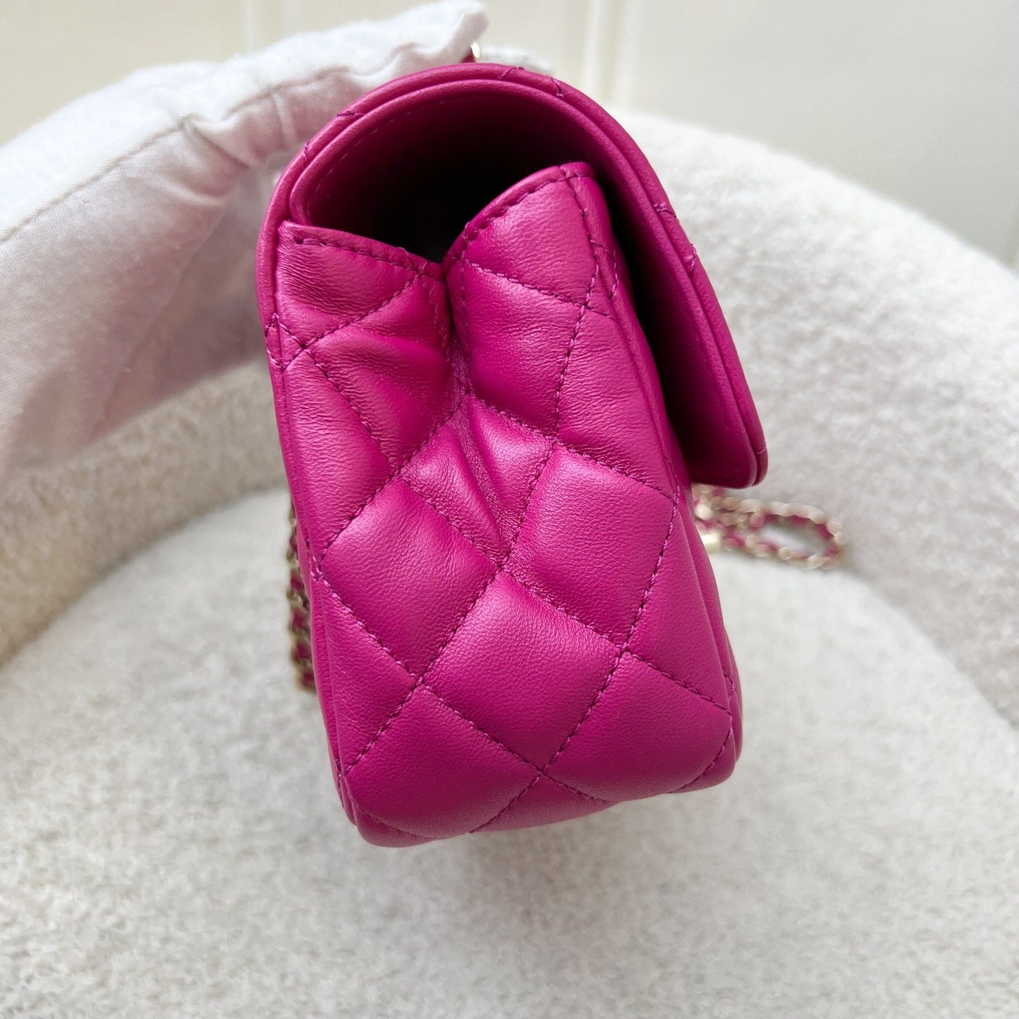 Chanel 23A Mini Rectangle Flap with Crystals Top Handle in Hot Pink Lambskin and LGHW (Model: AS4141)