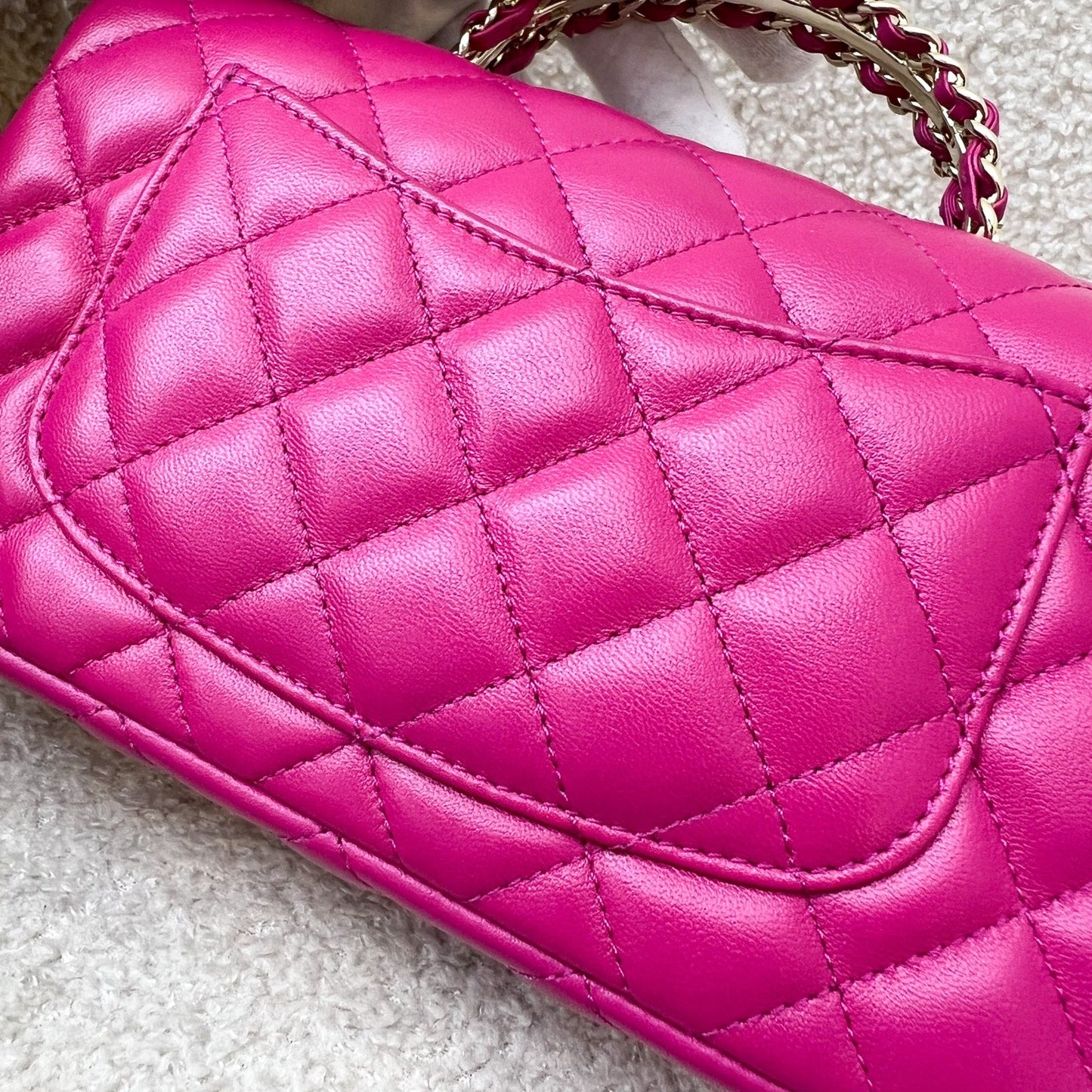 Chanel 23A Mini Rectangle Flap with Crystals Top Handle in Hot Pink Lambskin and LGHW (Model: AS4141)