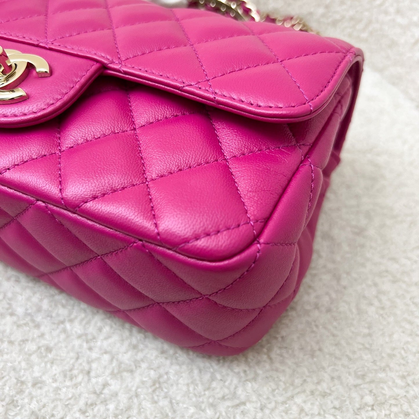 Chanel 23A Mini Rectangle Flap with Crystals Top Handle in Hot Pink Lambskin and LGHW (Model: AS4141)