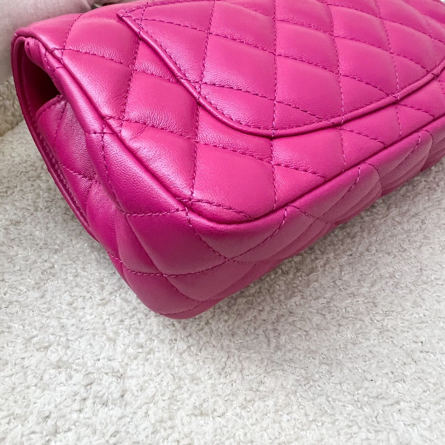 Chanel 23A Mini Rectangle Flap with Crystals Top Handle in Hot Pink Lambskin and LGHW (Model: AS4141)