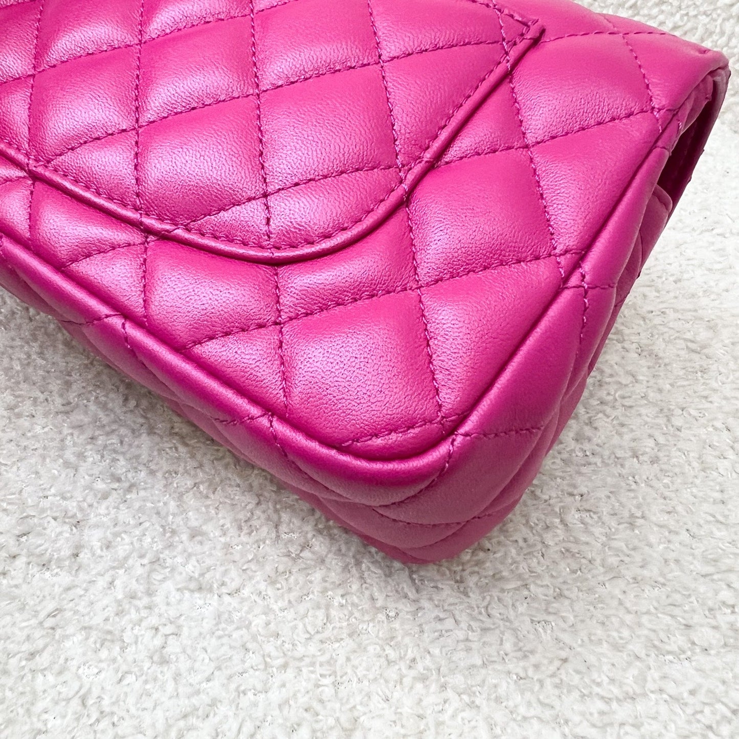 Chanel 23A Mini Rectangle Flap with Crystals Top Handle in Hot Pink Lambskin and LGHW (Model: AS4141)