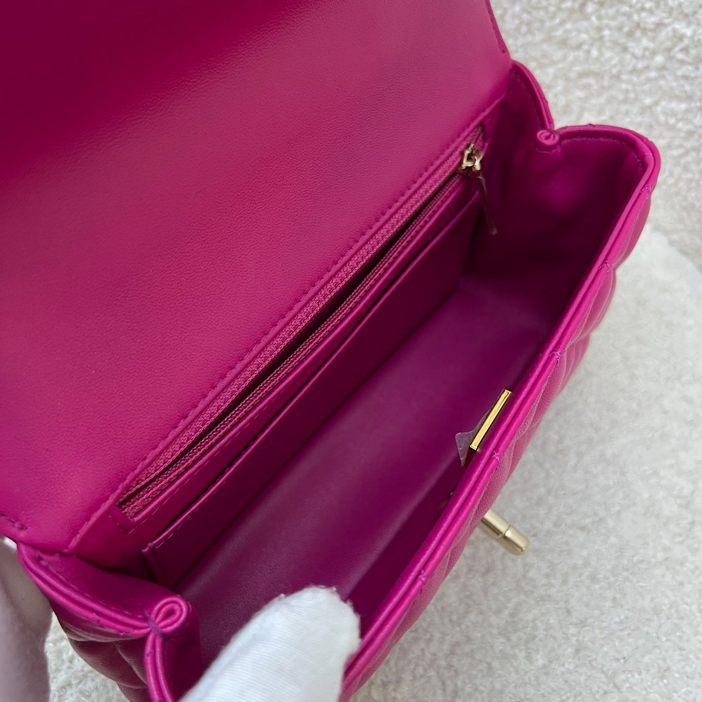 Chanel 23A Mini Rectangle Flap with Crystals Top Handle in Hot Pink Lambskin and LGHW (Model: AS4141)