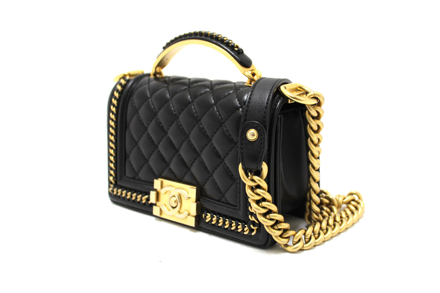 Chanel Black Calfskin Leather Boy Chanel Flap Bag with Handle