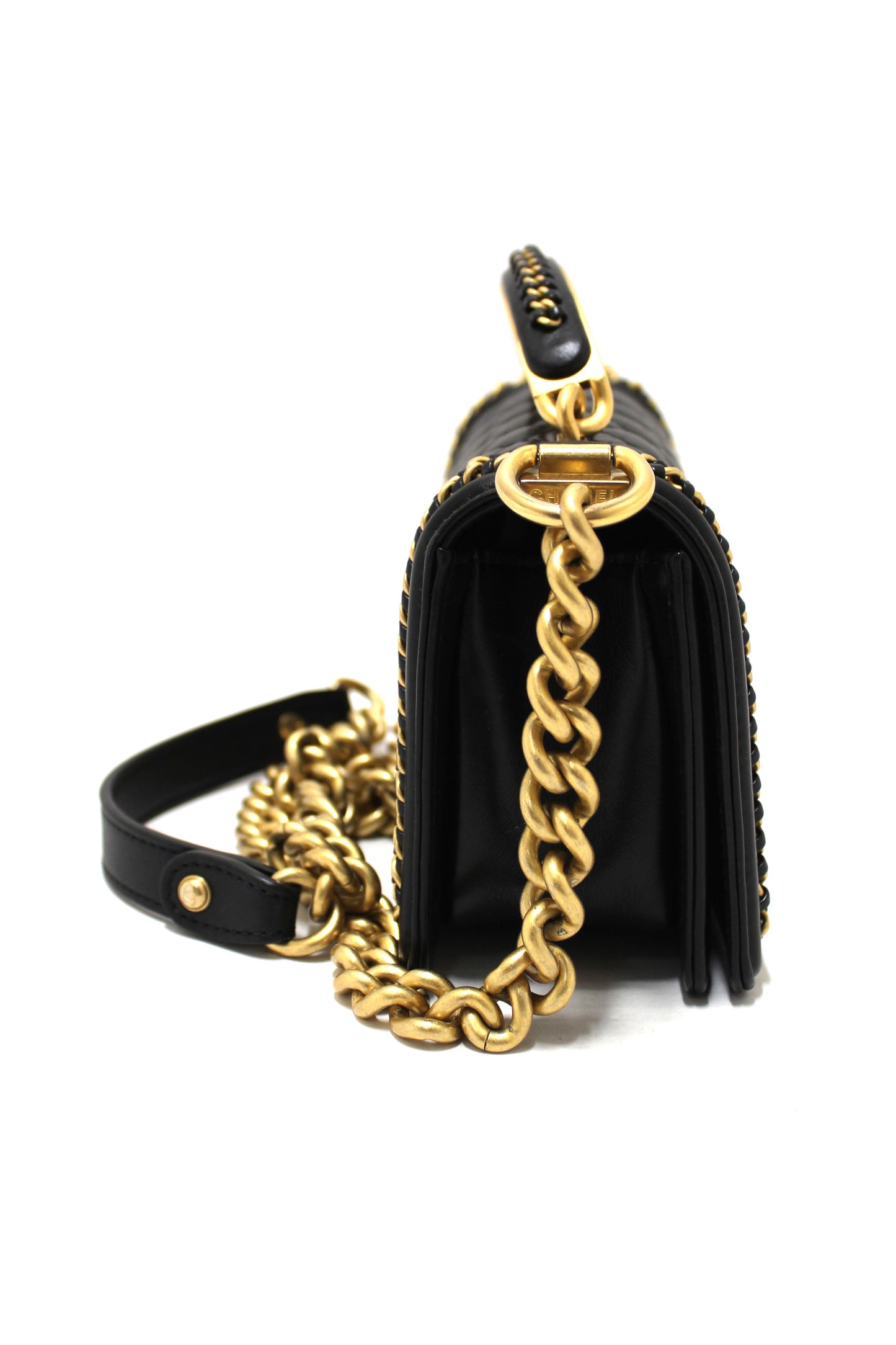 Chanel Black Calfskin Leather Boy Chanel Flap Bag with Handle
