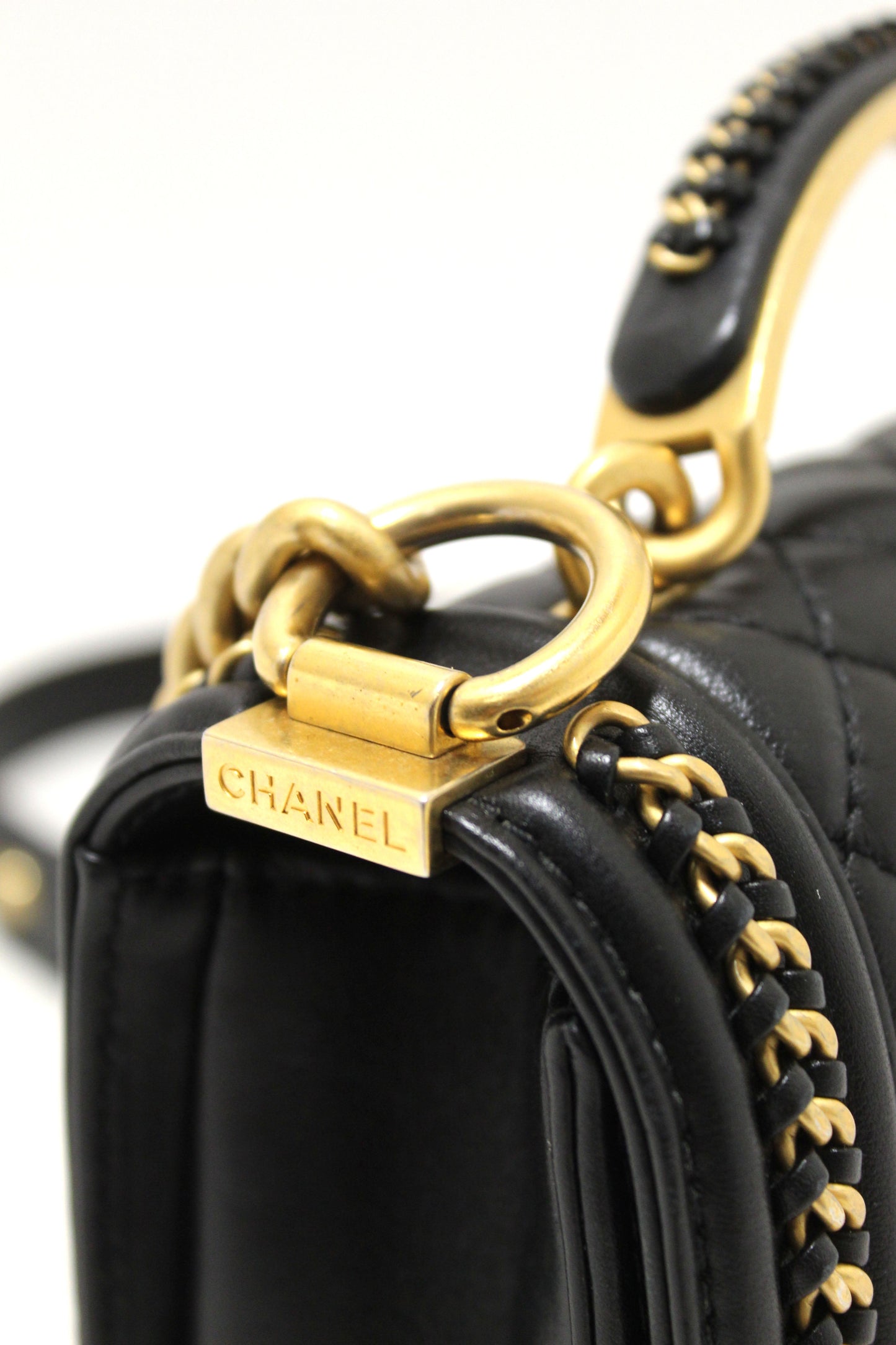 Chanel Black Calfskin Leather Boy Chanel Flap Bag with Handle