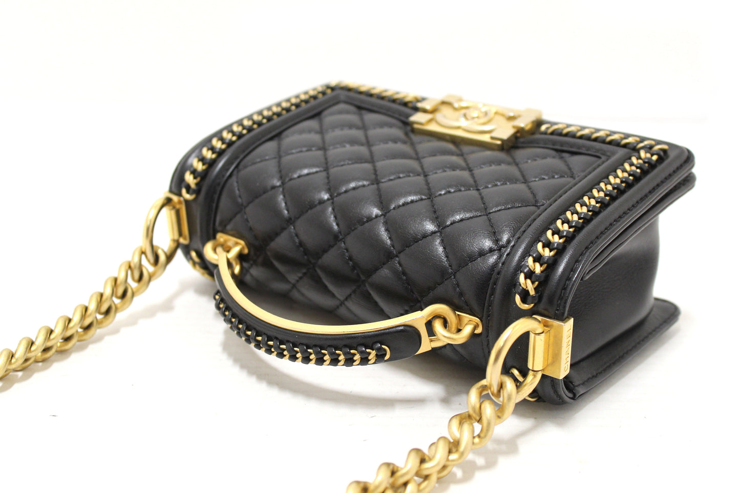 Chanel Black Calfskin Leather Boy Chanel Flap Bag with Handle