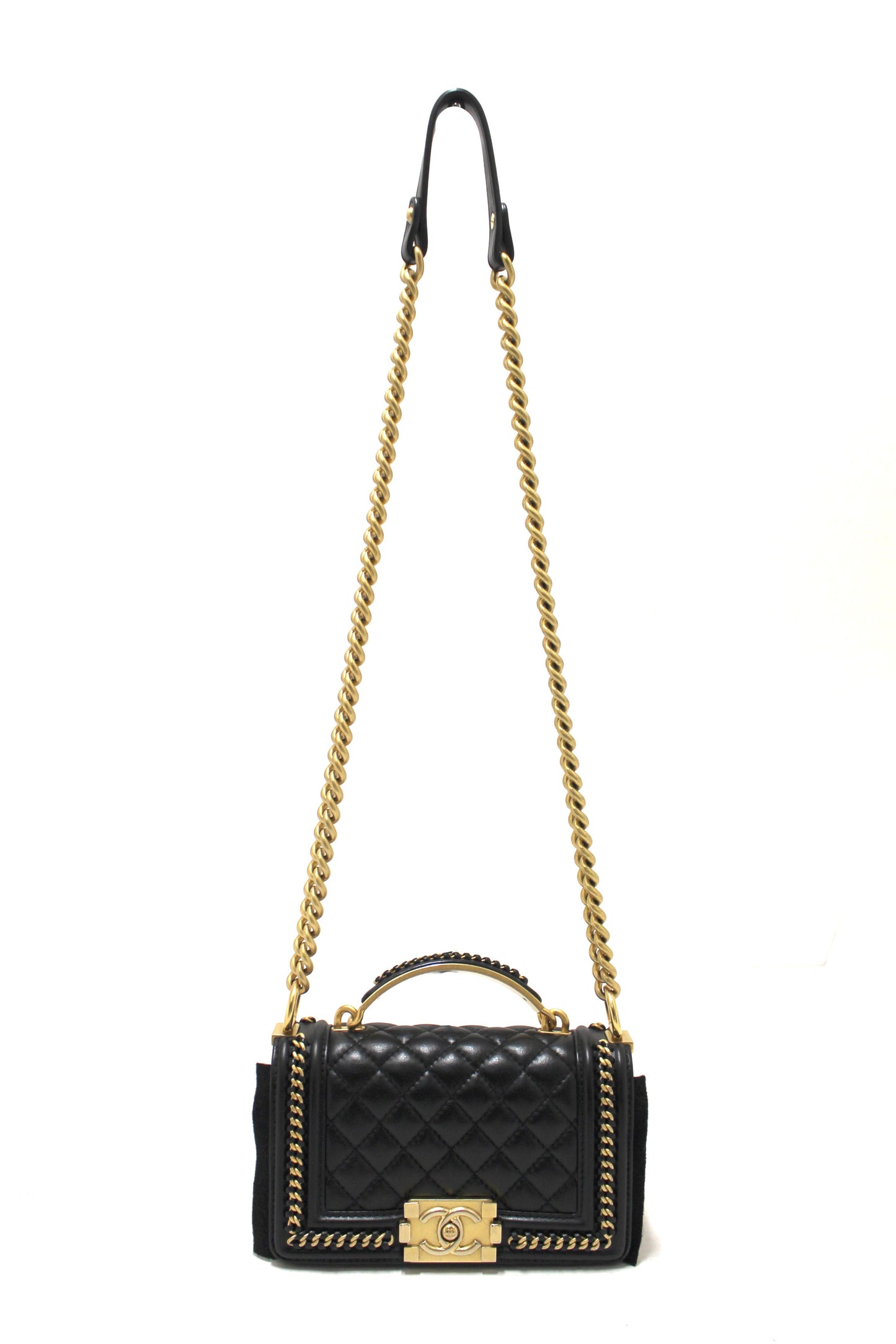 Chanel Black Calfskin Leather Boy Chanel Flap Bag with Handle