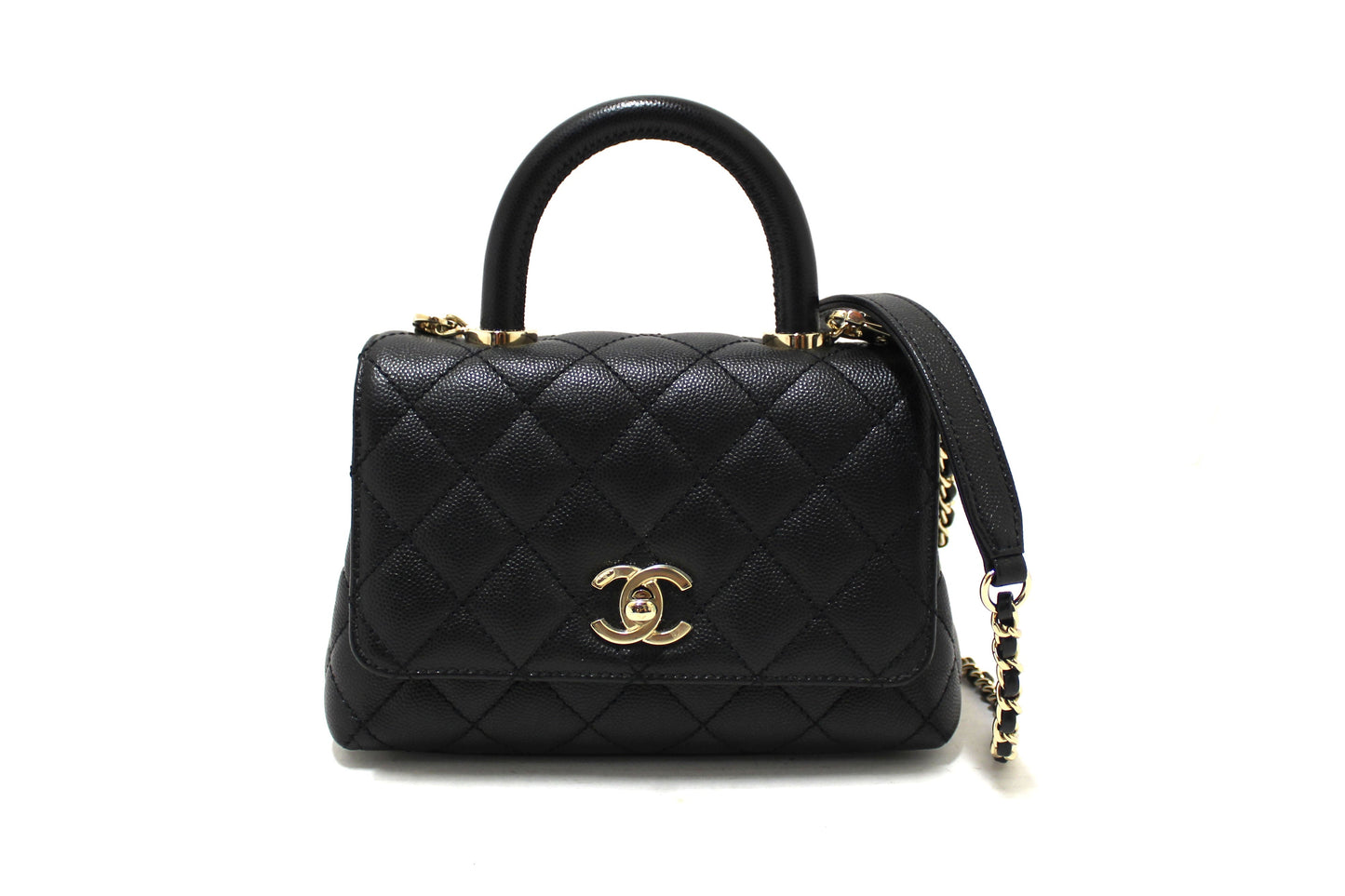 CHANEL Chanel Black Quilted Caviar Leather Mini Coco Handle Flap Bag | Havik Shop.com - Shop Now at Havik Shop.com