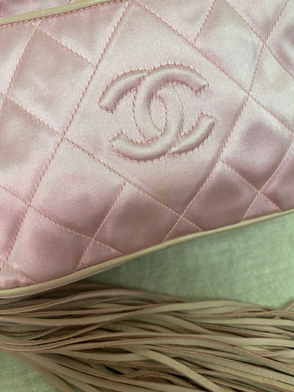 Chanel Rare Vintage Pink Silk Leather Tassel Shoulder Bag