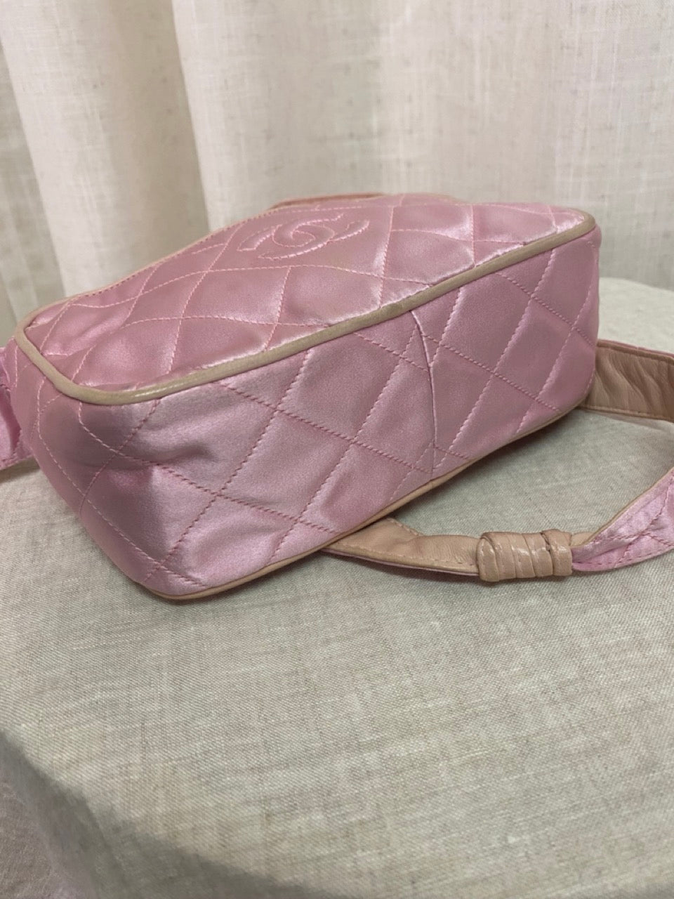 Chanel Rare Vintage Pink Silk Leather Tassel Shoulder Bag