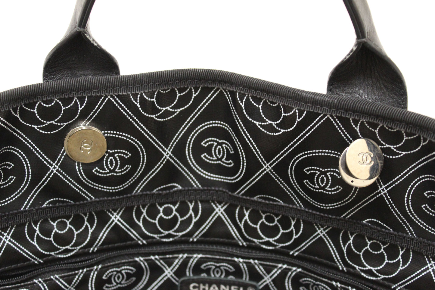 Chanel Black and Beige Coated Canvas Camellia Flower Tote Bag
