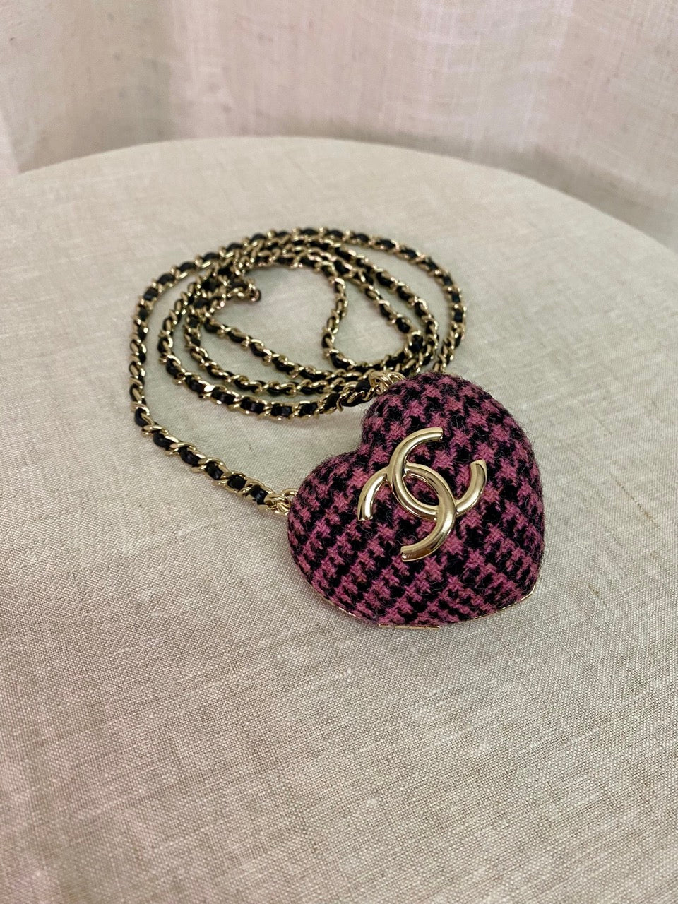 Chanel Preloved Tweed Heart Shaped Locket Minaudière Necklace