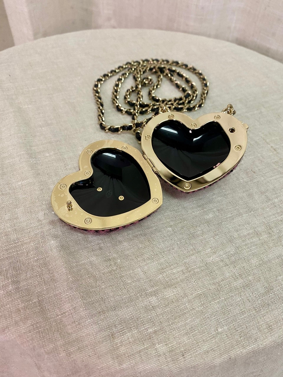 Chanel Preloved Tweed Heart Shaped Locket Minaudière Necklace
