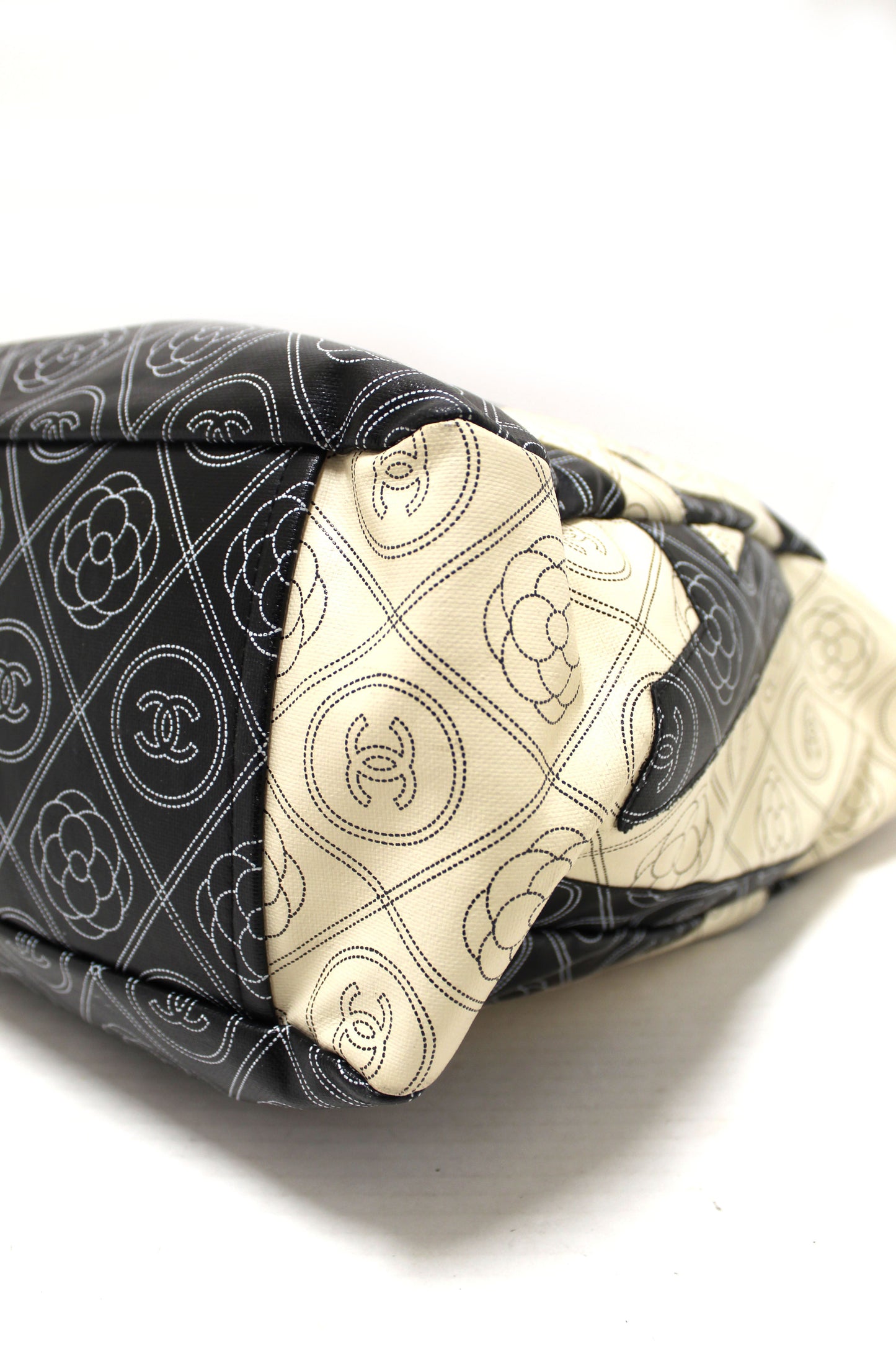 Chanel Black and Beige Coated Canvas Camellia Flower Tote Bag