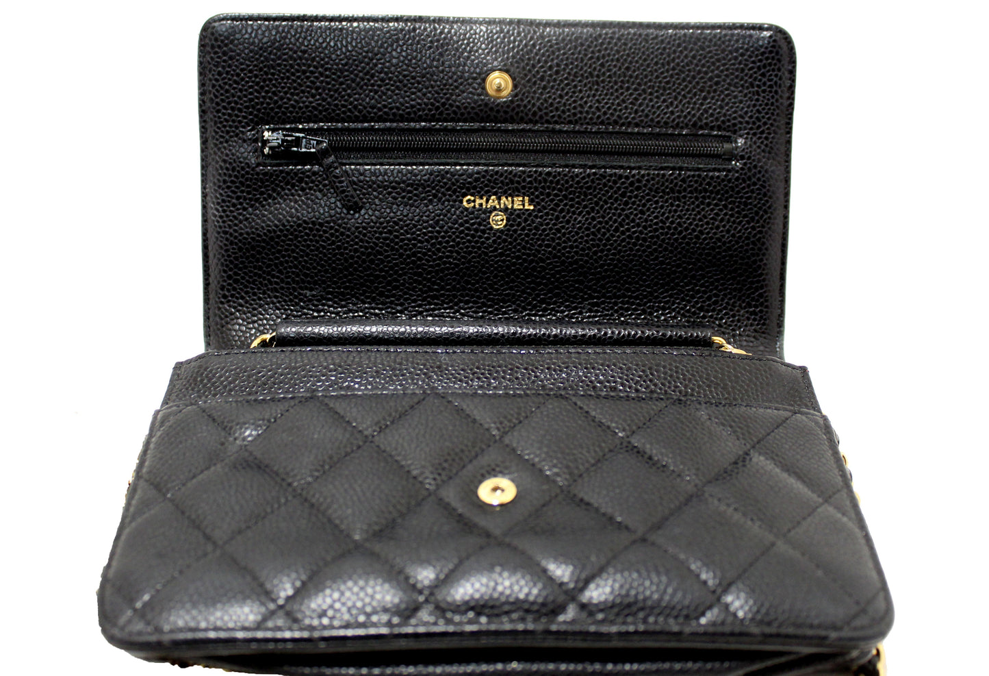 Chanel Black Quilted Caviar Leather Wallet On Chain WOC Messenger Bag