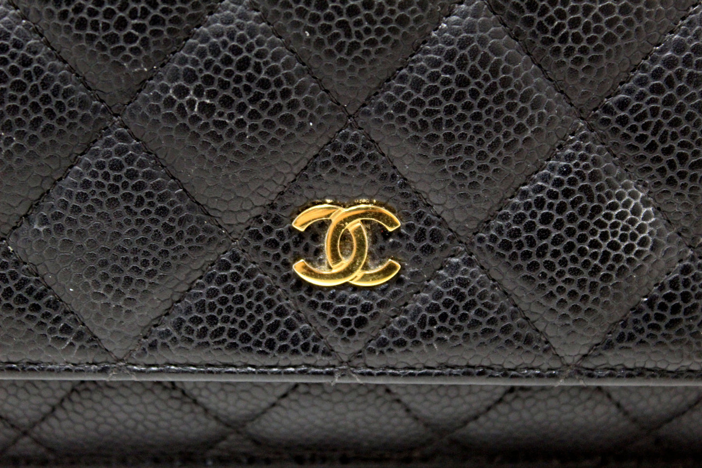 Chanel Black Quilted Caviar Leather Wallet On Chain WOC Messenger Bag