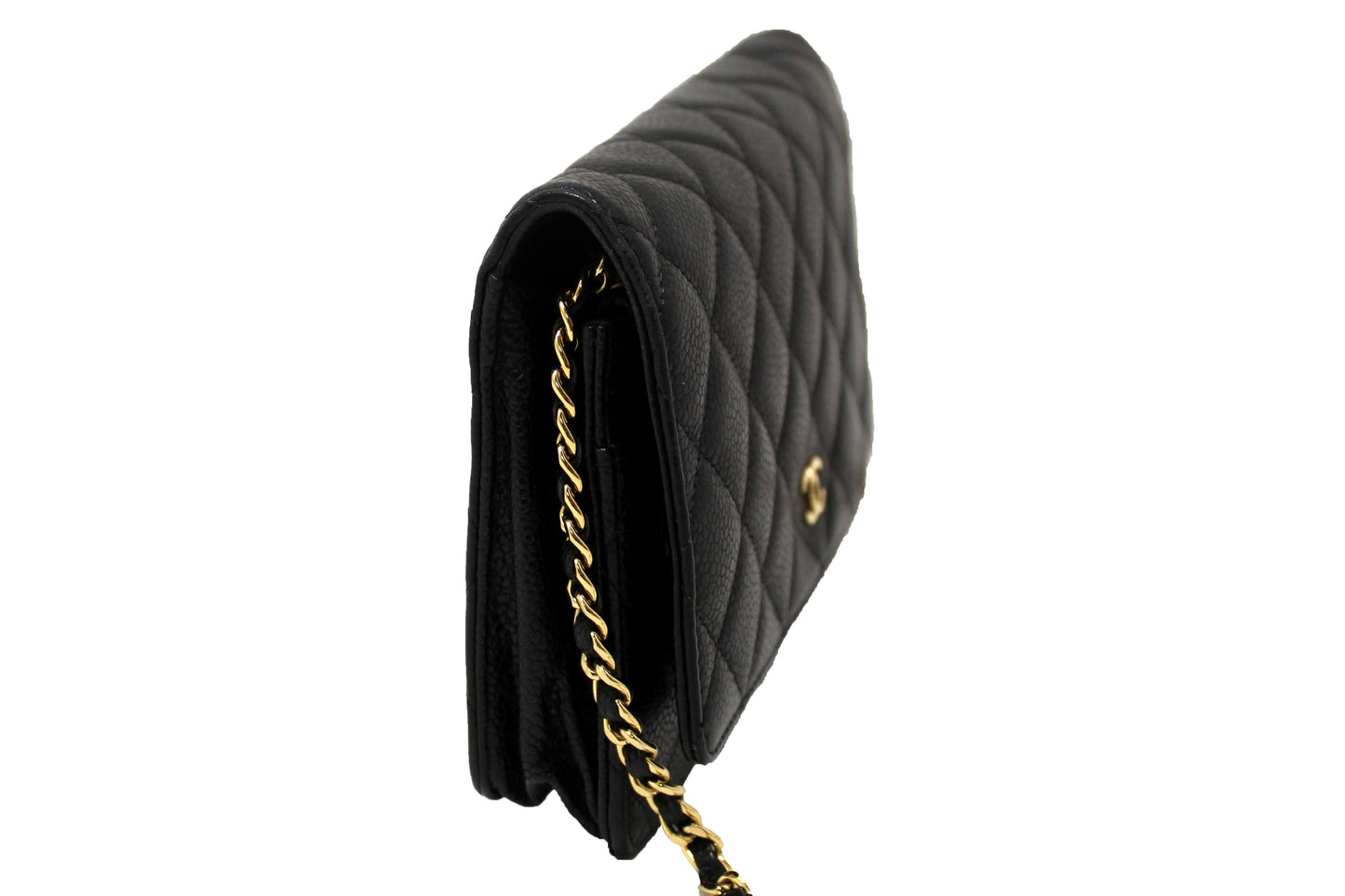 Chanel Black Quilted Caviar Leather Wallet On Chain WOC Messenger Bag