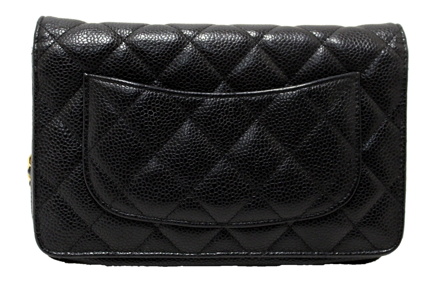 Chanel Black Quilted Caviar Leather Wallet On Chain WOC Messenger Bag