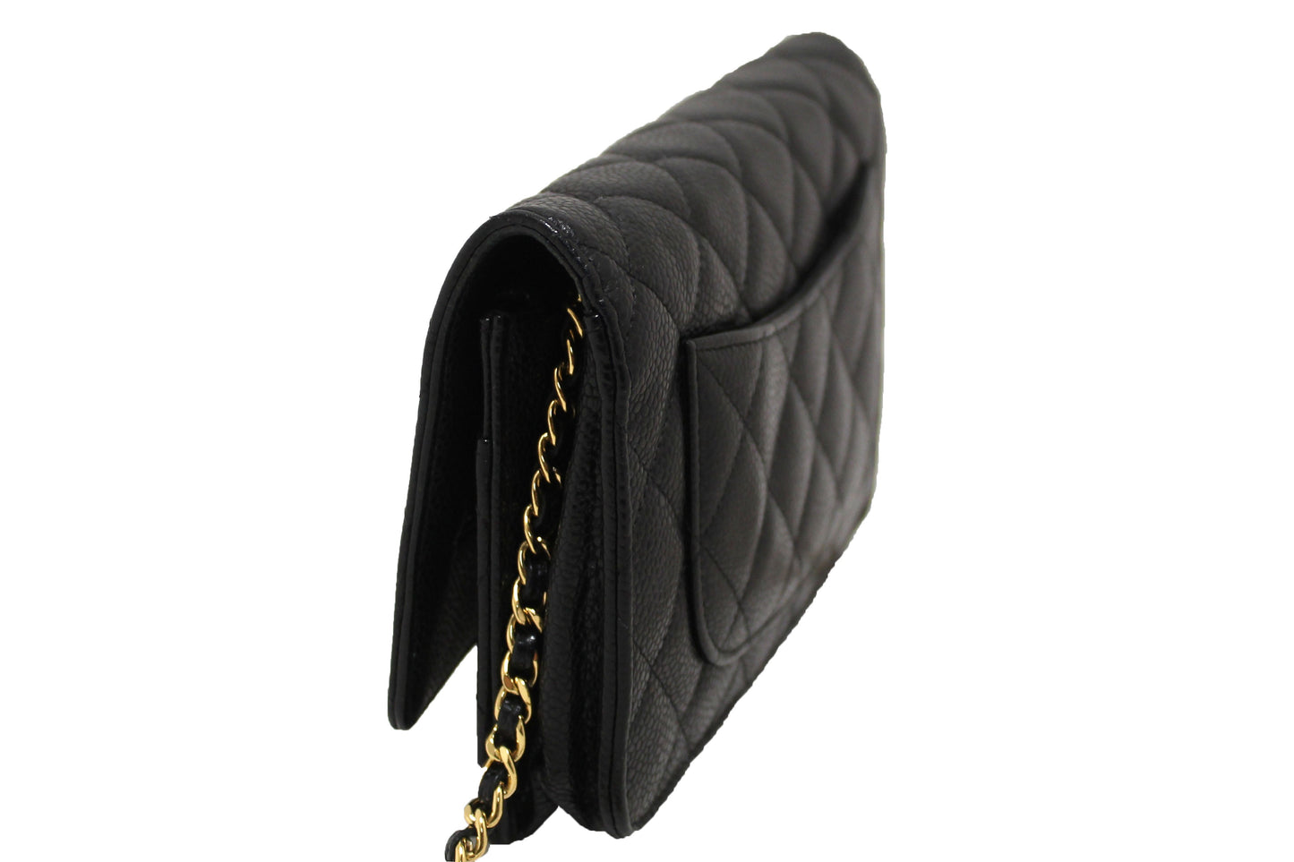Chanel Black Quilted Caviar Leather Wallet On Chain WOC Messenger Bag