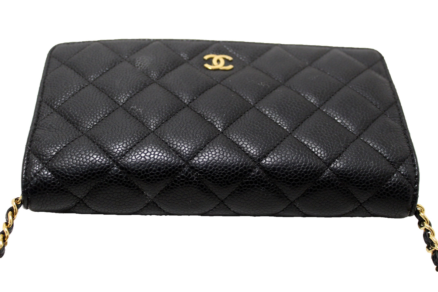 Chanel Black Quilted Caviar Leather Wallet On Chain WOC Messenger Bag