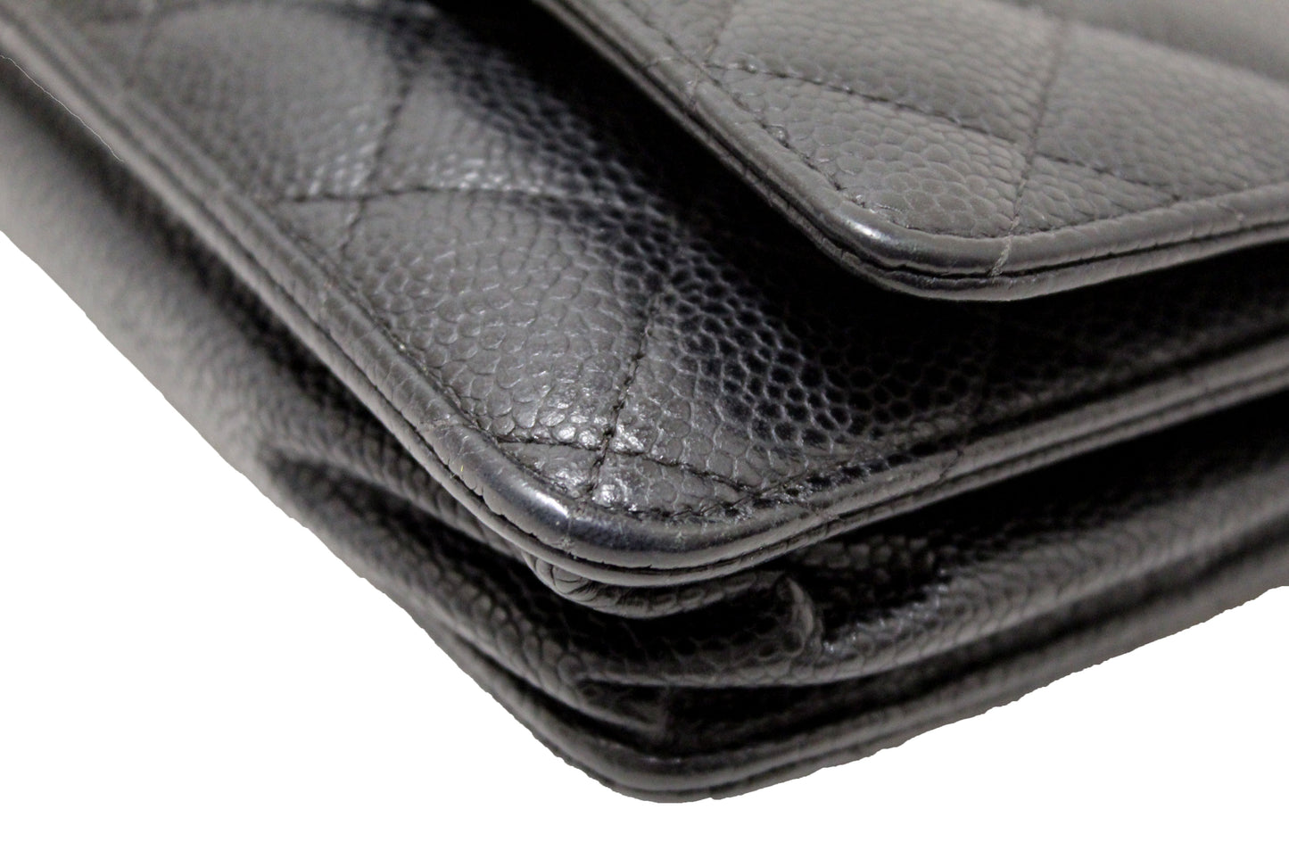 Chanel Black Quilted Caviar Leather Wallet On Chain WOC Messenger Bag