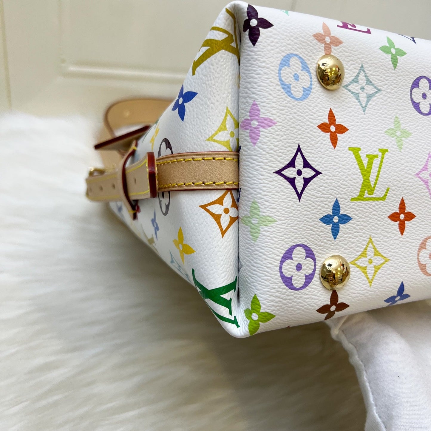 LV Louis Vuitton x Takashi Murakami Carryall PM in Multicolore Blanc Monogram Canvas and GHW