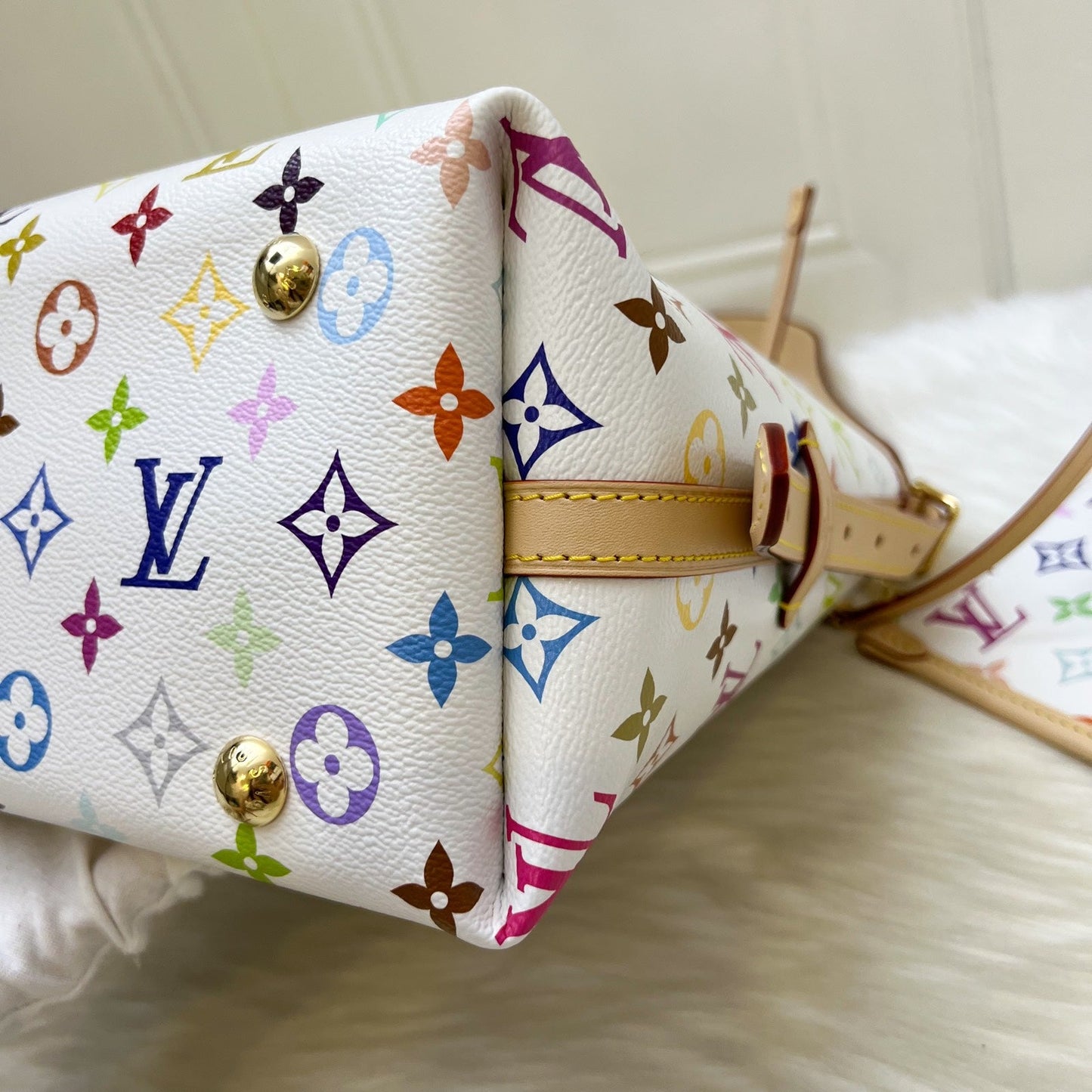 LV Louis Vuitton x Takashi Murakami Carryall PM in Multicolore Blanc Monogram Canvas and GHW