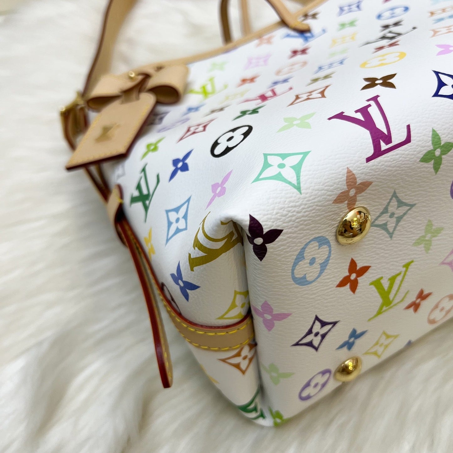 LV Louis Vuitton x Takashi Murakami Carryall PM in Multicolore Blanc Monogram Canvas and GHW