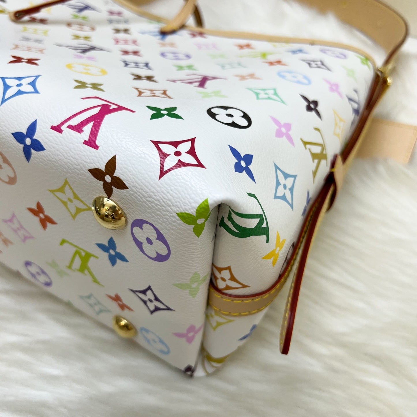 LV Louis Vuitton x Takashi Murakami Carryall PM in Multicolore Blanc Monogram Canvas and GHW