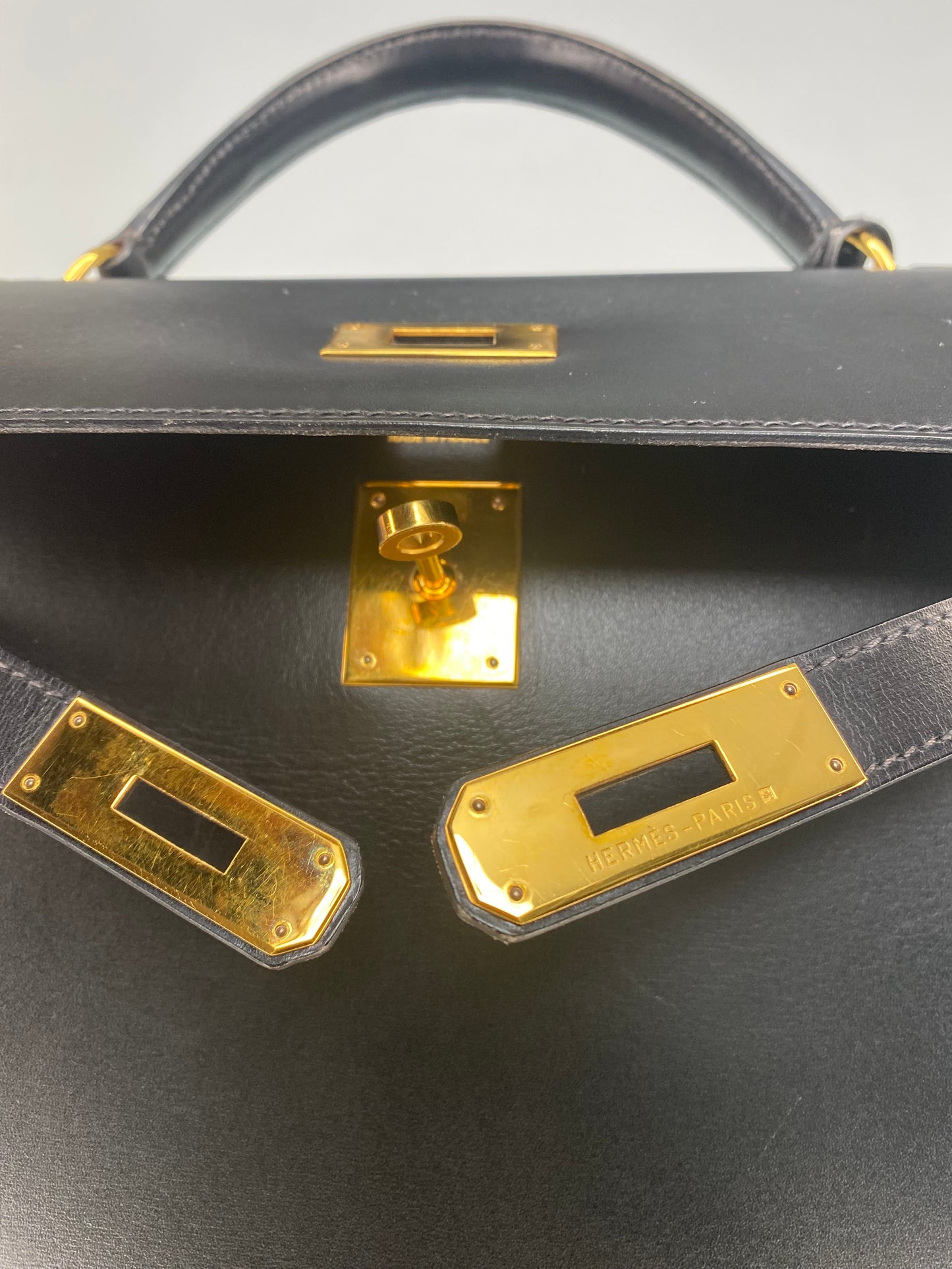 Hermes Vintage Kelly 32 Black Boxcalf Leather