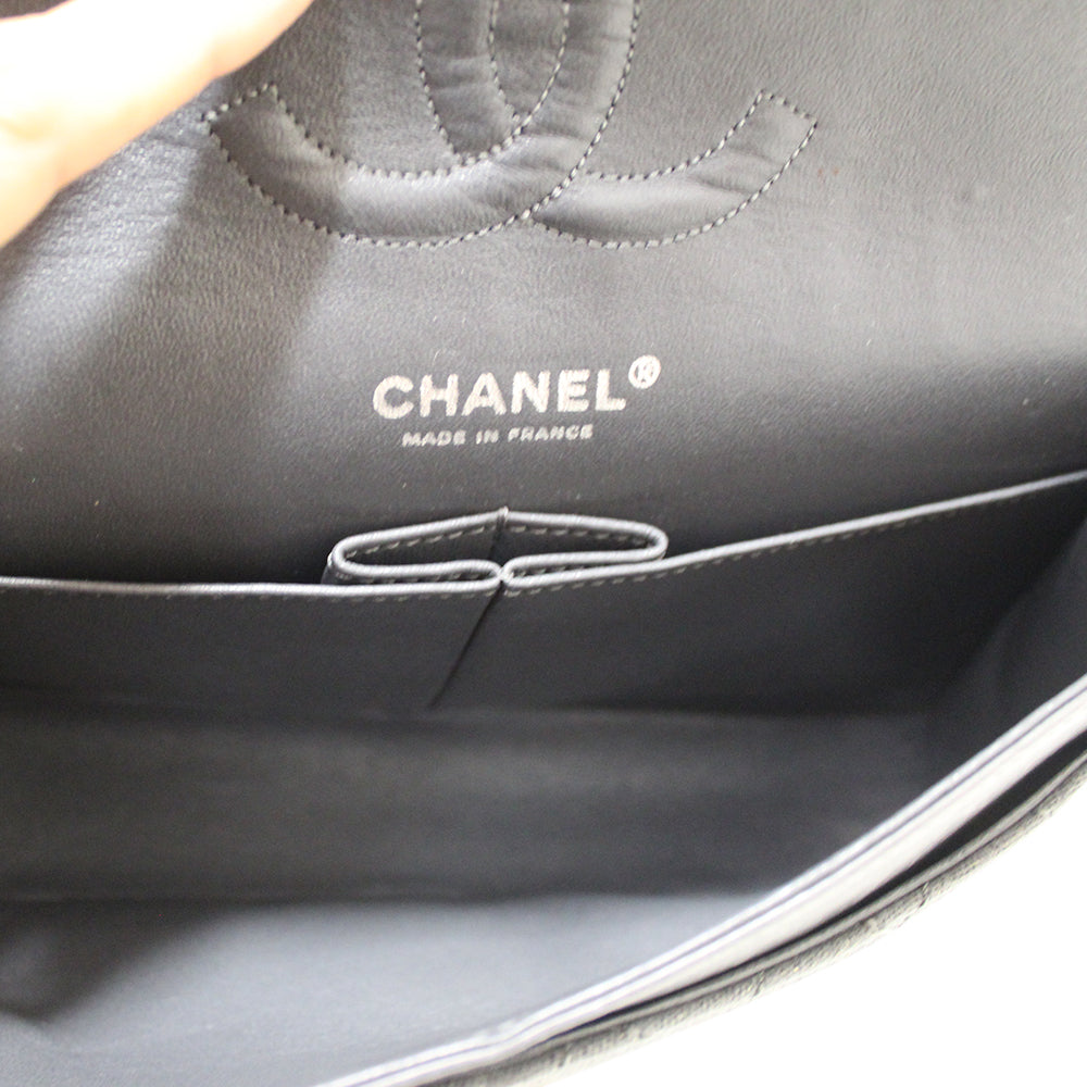 Chanel Grey Glitter Canvas Medium Classic Flap Shoulder Chain Bag