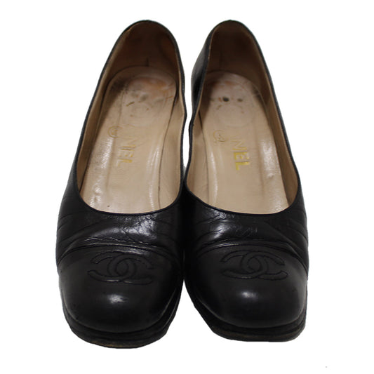 Chanel Black Leather Classic Cap Toe Heels Pumps Shoes Size 38 | Havik Shop.com - Shop Now at Havik Shop.com