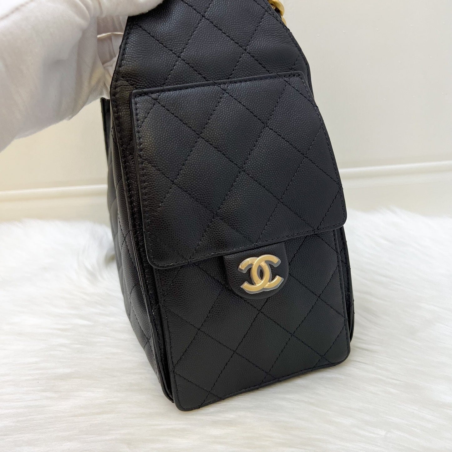 Chanel 25 Small Hobo Bag in Black Caviar and AGHW (Model: AS5293)