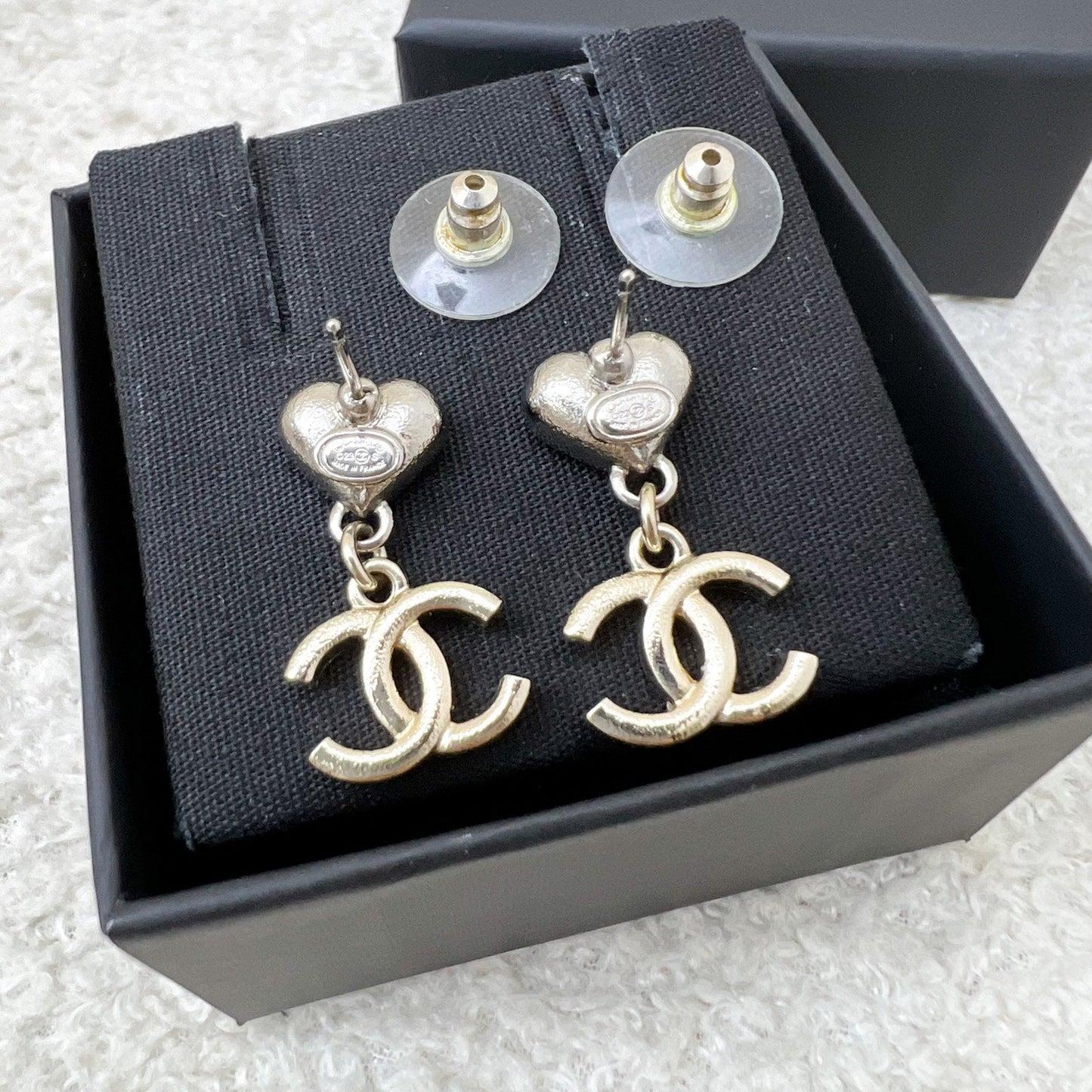 Chanel 23S Crystal CC Heart Drop Earrings in LGHW