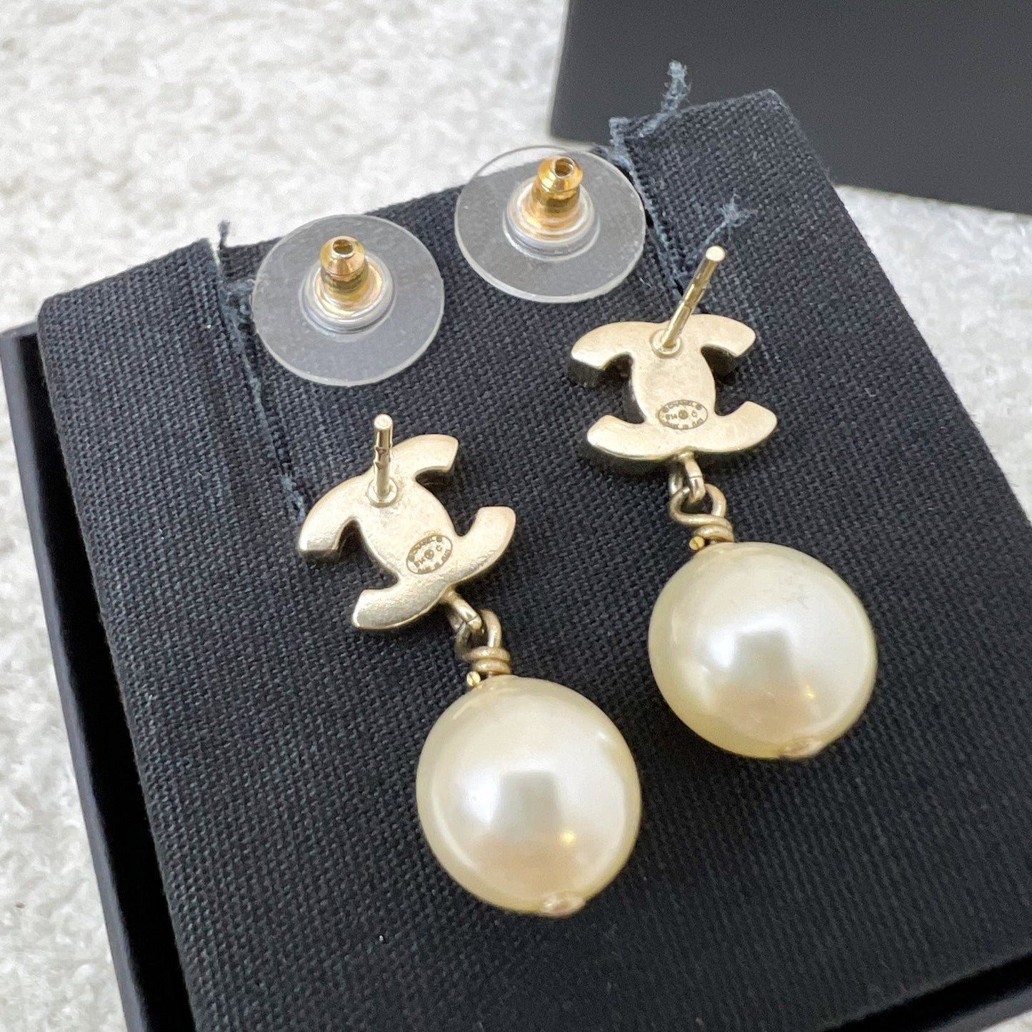 Chanel CC Logo Pearl Drop Earrings