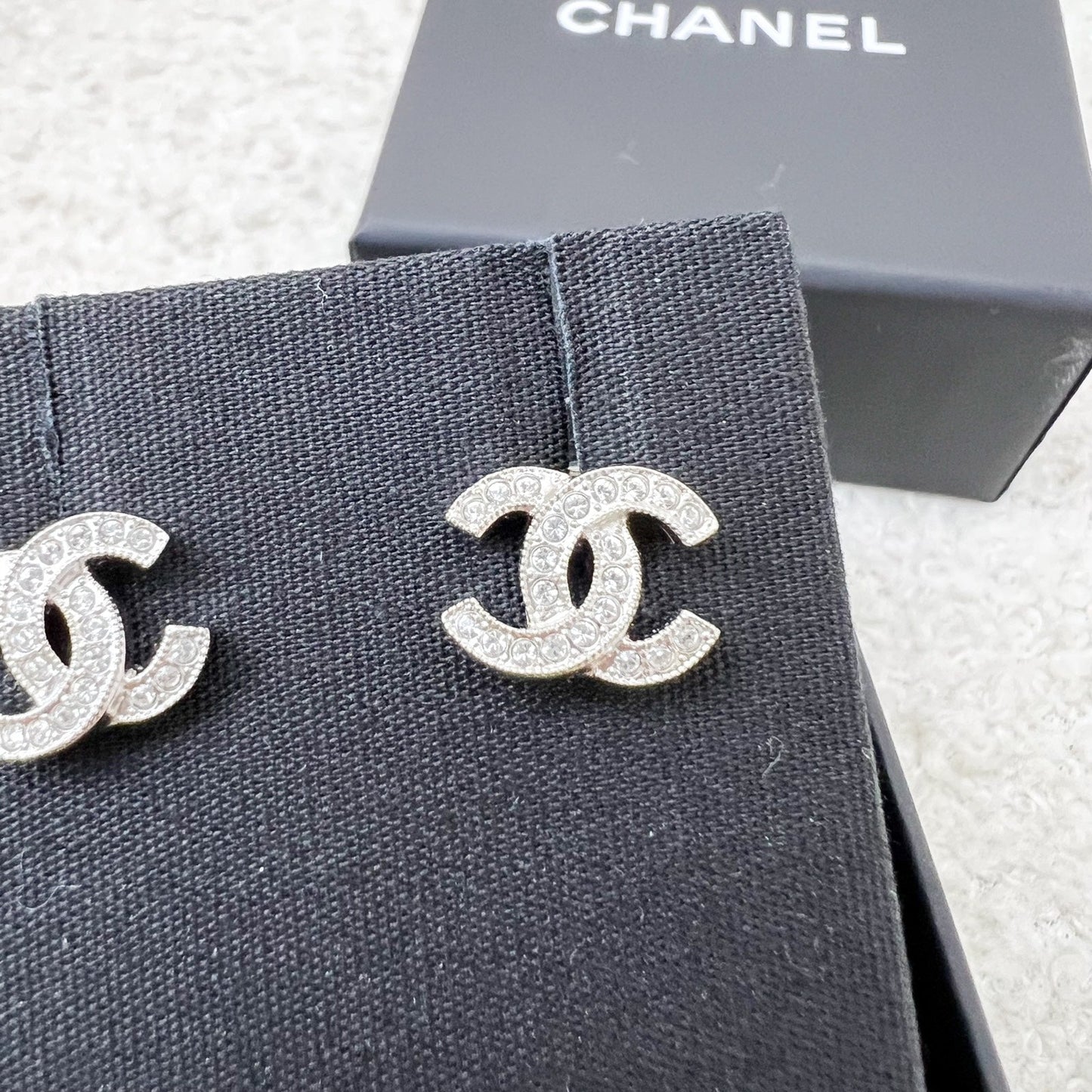 Chanel Classic CC Logo Small Earrings with Crystals in SHW (Model: ABE100)