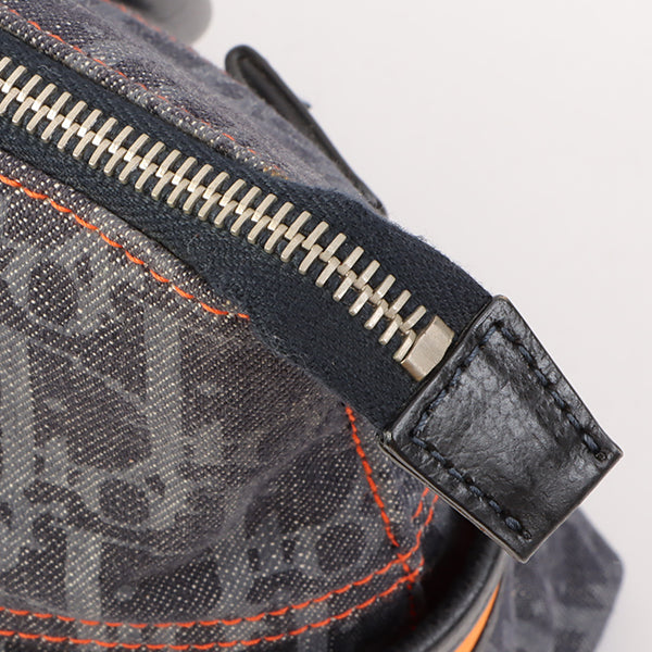 CHRISTIAN DIOR Flightline Denim Trotter Pattern Logo Plate Tote Bag Indigo/Orange