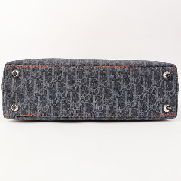 CHRISTIAN DIOR Flightline Denim Trotter Pattern Logo Plate Tote Bag Indigo/Orange