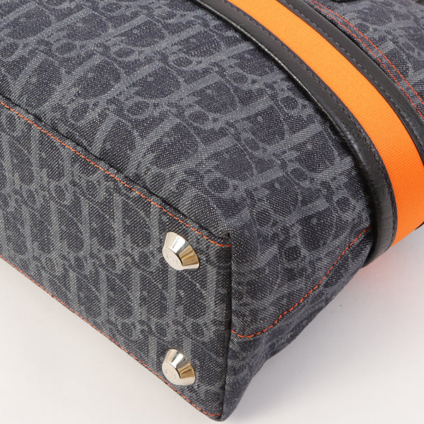 CHRISTIAN DIOR Flightline Denim Trotter Pattern Logo Plate Tote Bag Indigo/Orange