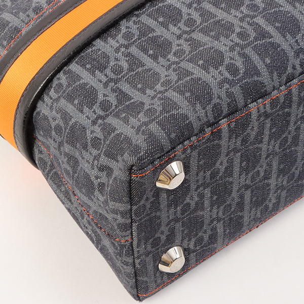 CHRISTIAN DIOR Flightline Denim Trotter Pattern Logo Plate Tote Bag Indigo/Orange