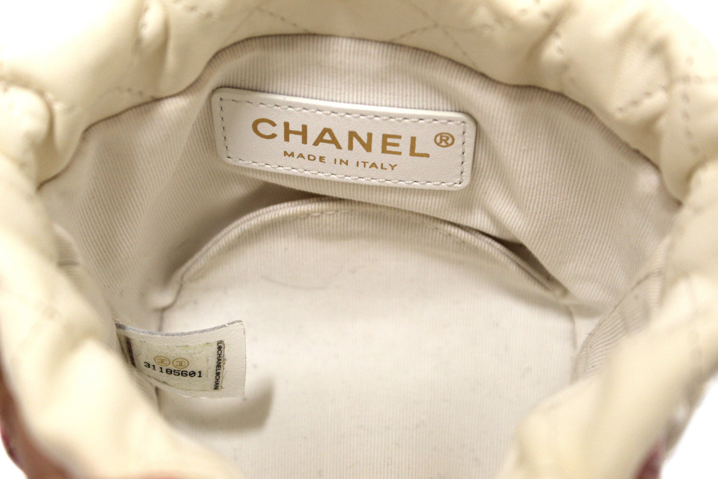 Chanel Quilted Lambskin with Pearls Mini Drawstring Bucket Bag