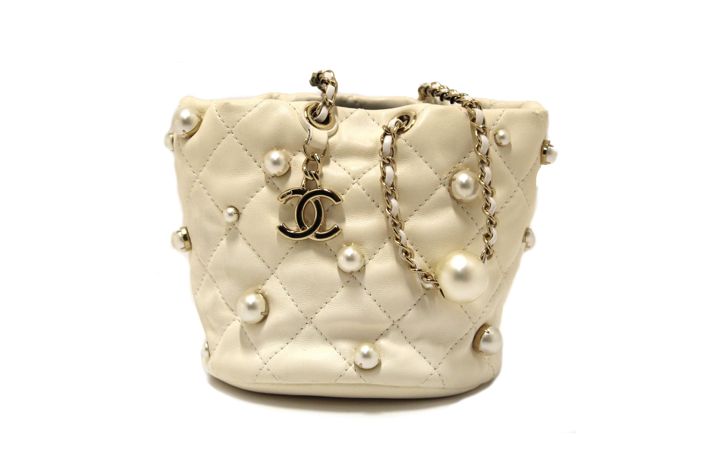 CHANEL Chanel Quilted Lambskin with Pearls Mini Drawstring Bucket Bag | Havik Shop.com - Shop Now at Havik Shop.com