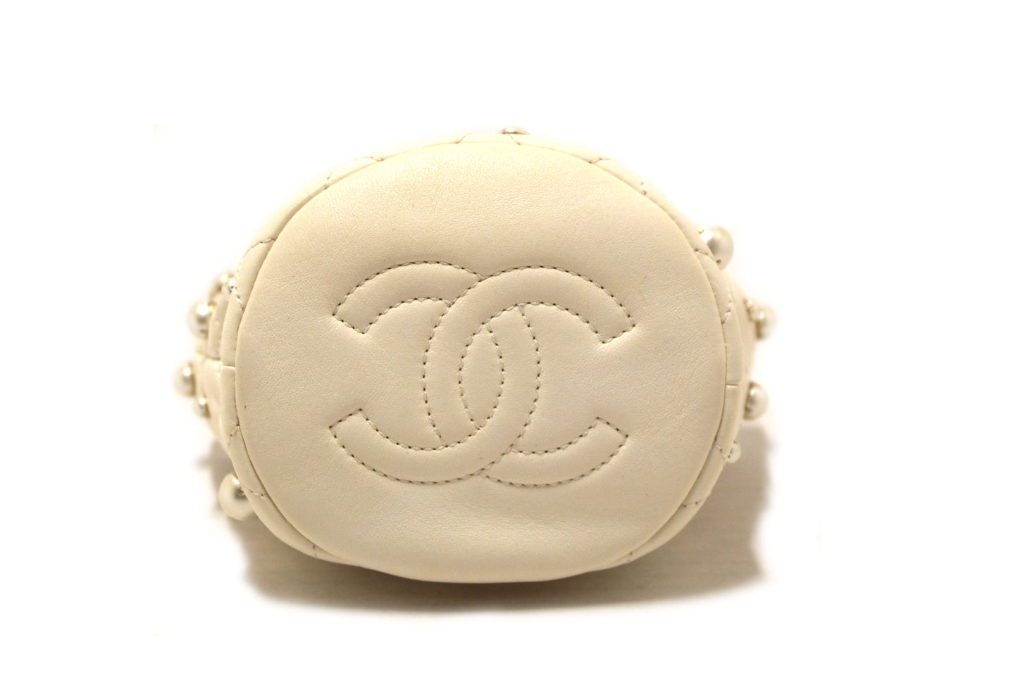 Chanel Quilted Lambskin with Pearls Mini Drawstring Bucket Bag