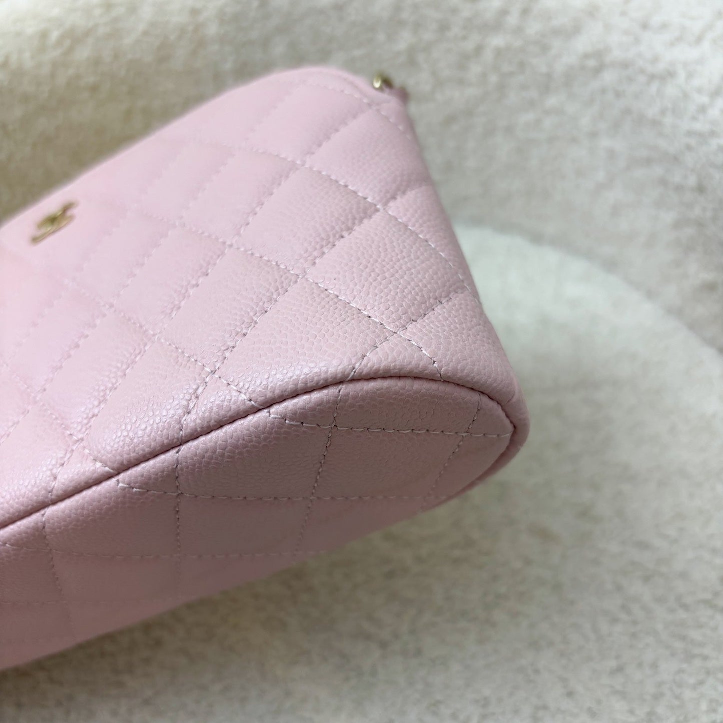 Chanel 24K Medium Pouch / Clutch with Chain in Sakura Pink Caviar and LGHW (Model: AP4016)